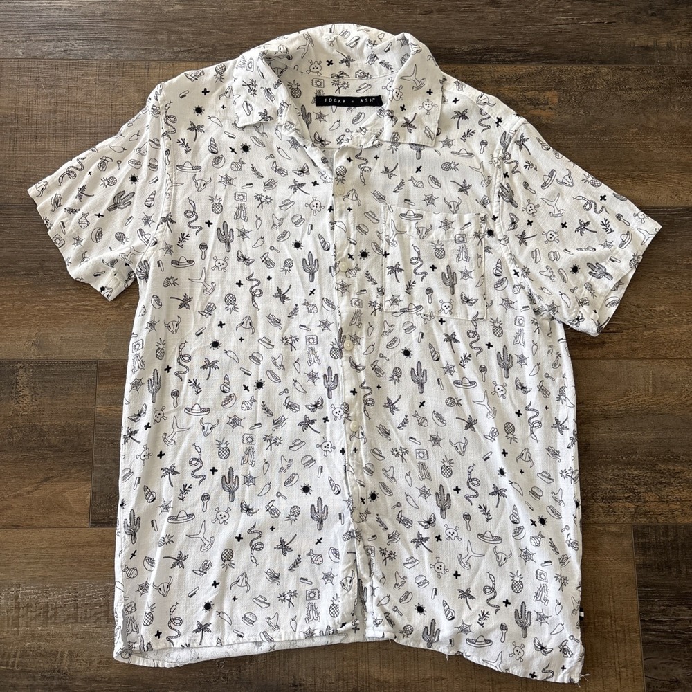 Edgar + Ash Men's‎ Button Down Medium Abstract Vintage 90's Rayon